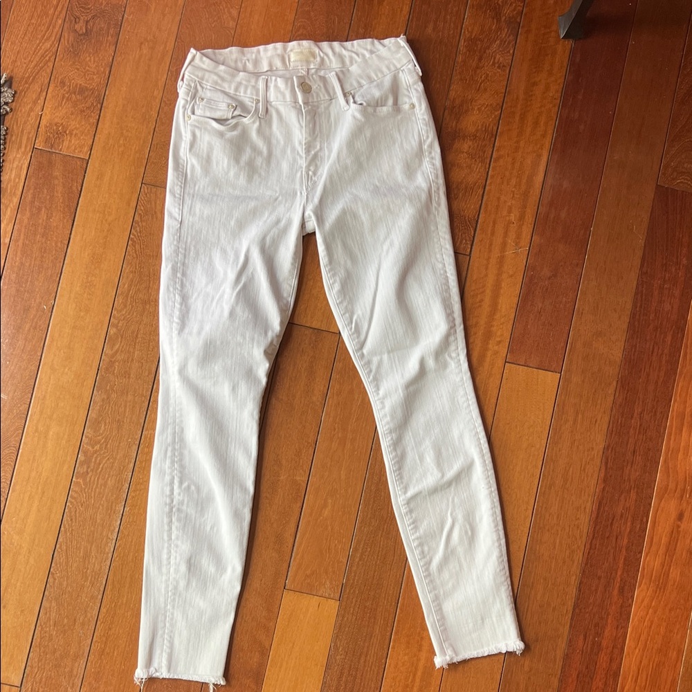 MOTHER denim the looker ankle fray “pretty just strolled in the city” White